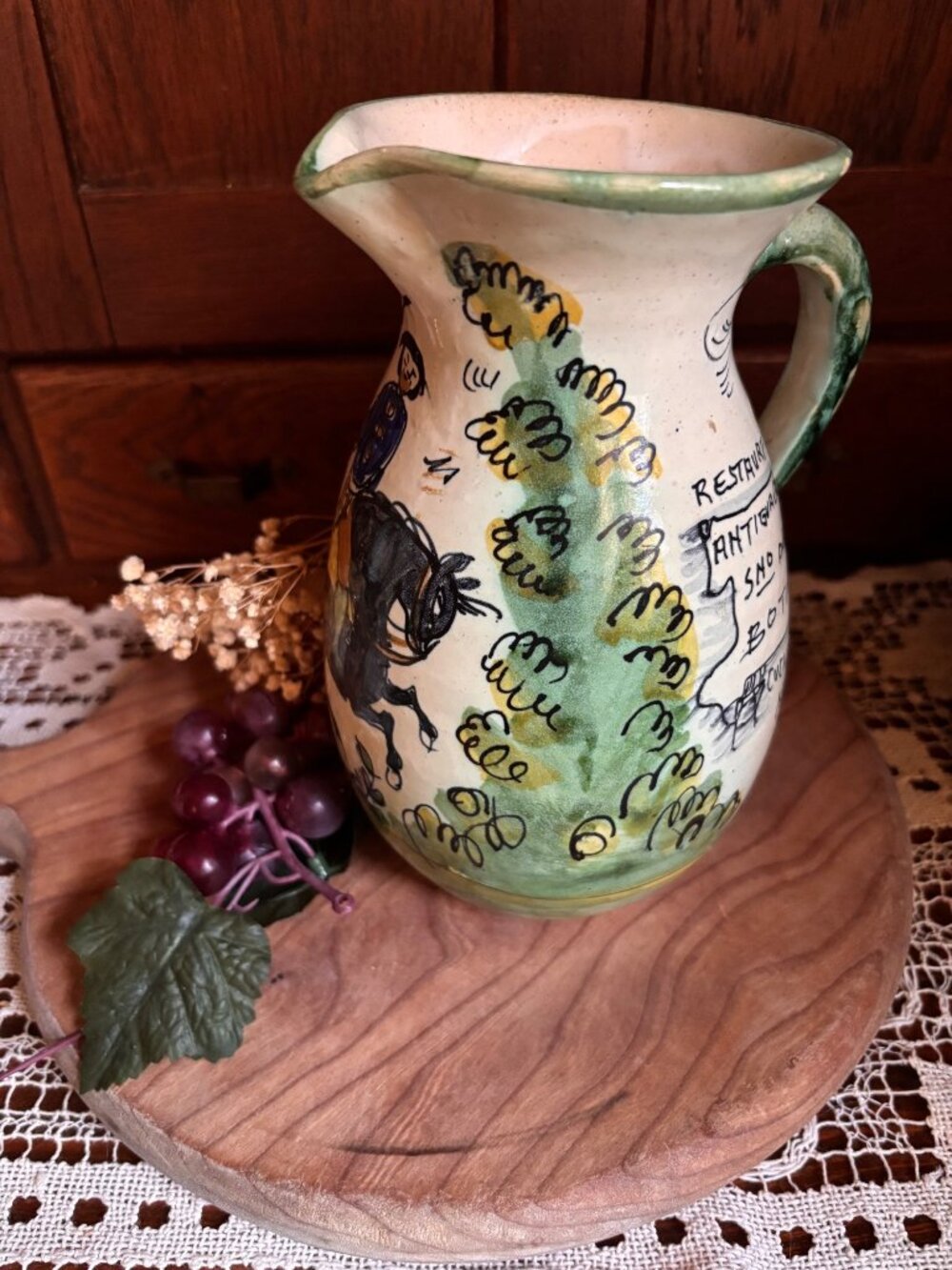 Hand-Painted Spanish Restaurante Botin Madrid Pitcher Santa Fe Puente Signed Dec - Picture 12 of 12